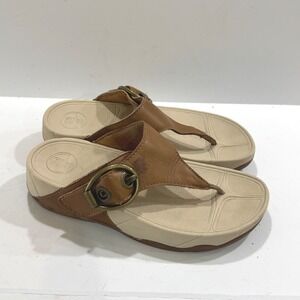 FitFlop Pietra Brown Leather Thong Sandals Microwobbleboard Womens 7